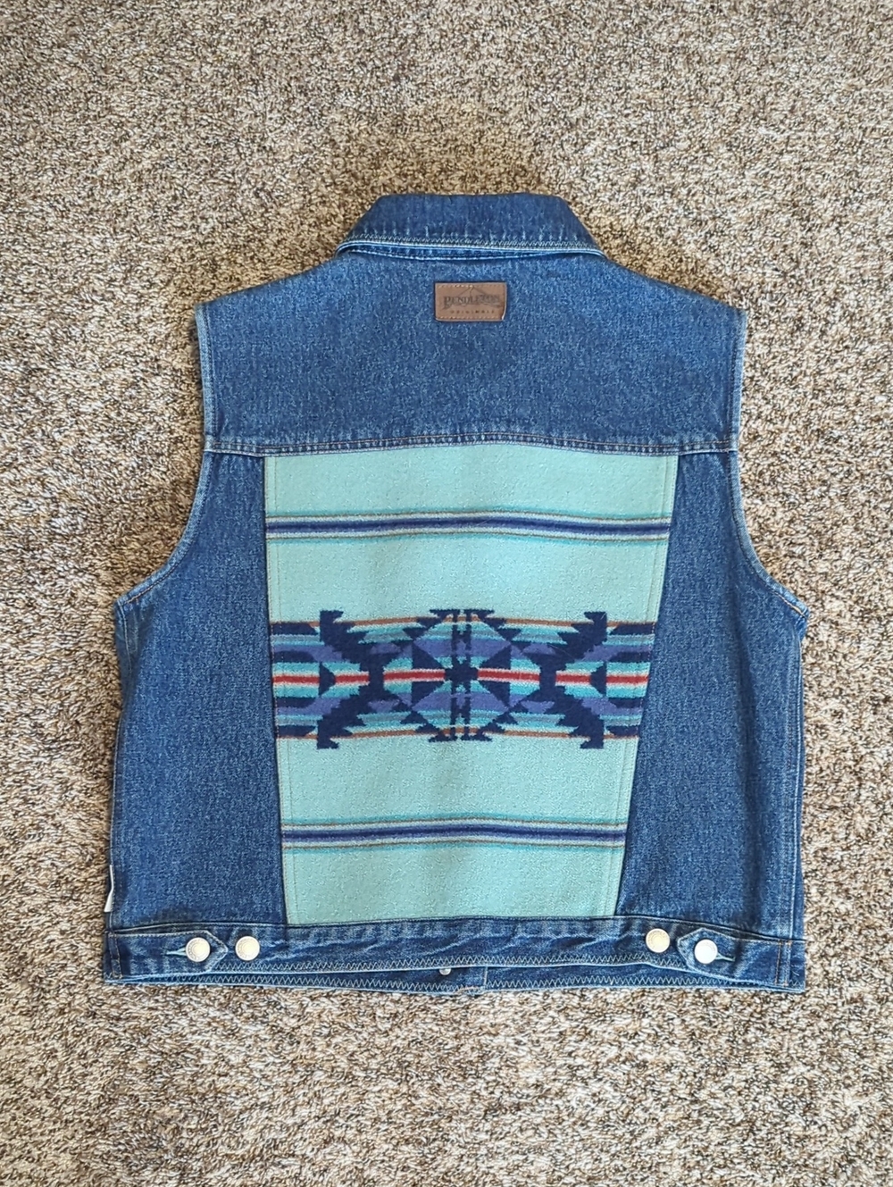 Pendleton Denim Vest With Southwestern Design